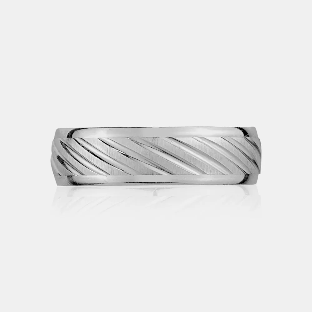 10K Diagonal Polished Lines Wedding Band