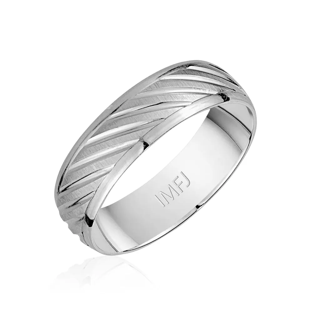 10K Diagonal Polished Lines Wedding Band