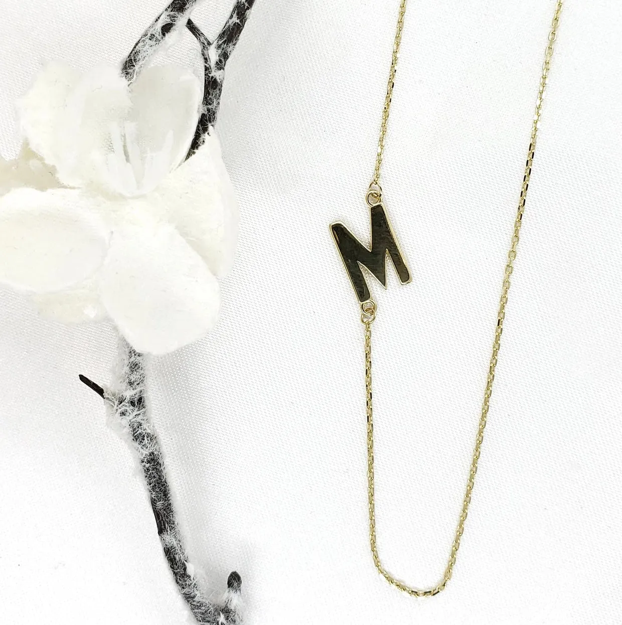 10K Gold Sideway Initial Necklace