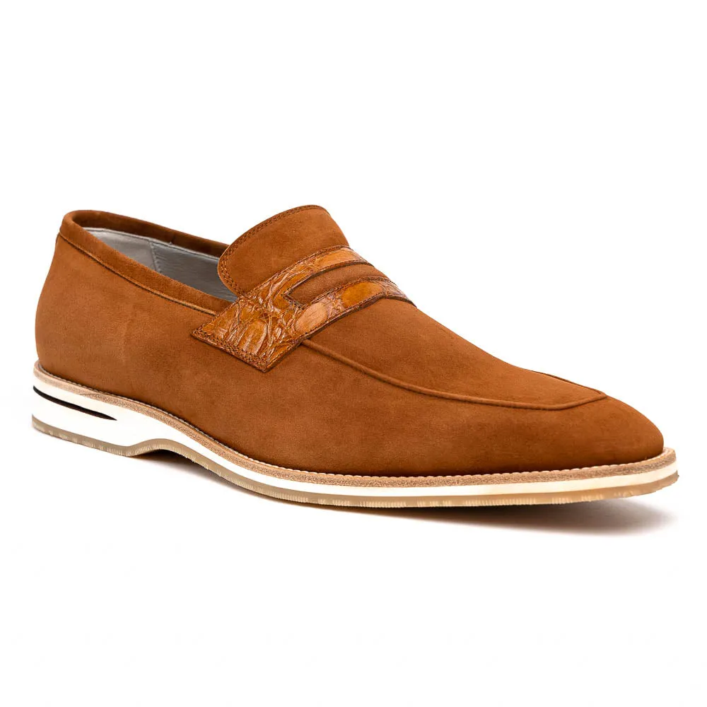 11-020-CGN MEO 3 Sueded Goatskin Penny Loafer, Cognac