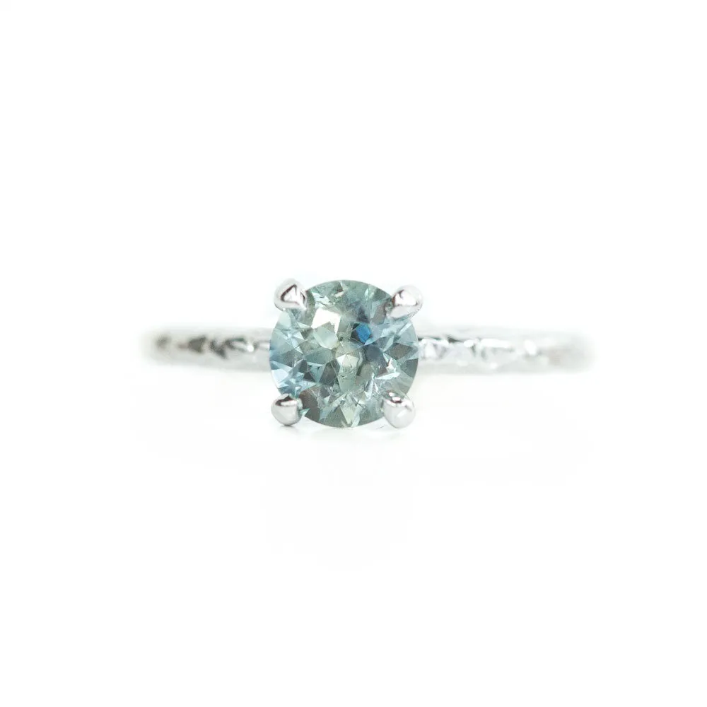 1.34ct Seafoam Green Round Montana Sapphire in 14k White Gold Evergreen Solitaire Engagement Ring