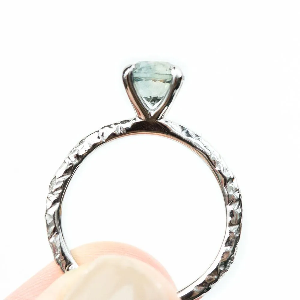 1.34ct Seafoam Green Round Montana Sapphire in 14k White Gold Evergreen Solitaire Engagement Ring