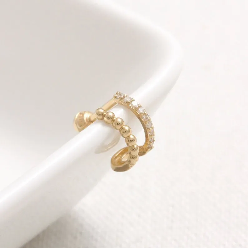 14K 18K Solid Gold CZ Pave Wire & Tiny Ball Ear Hoop Stud Cartilage Tragus Helix Conch Lobe Piercing Earring