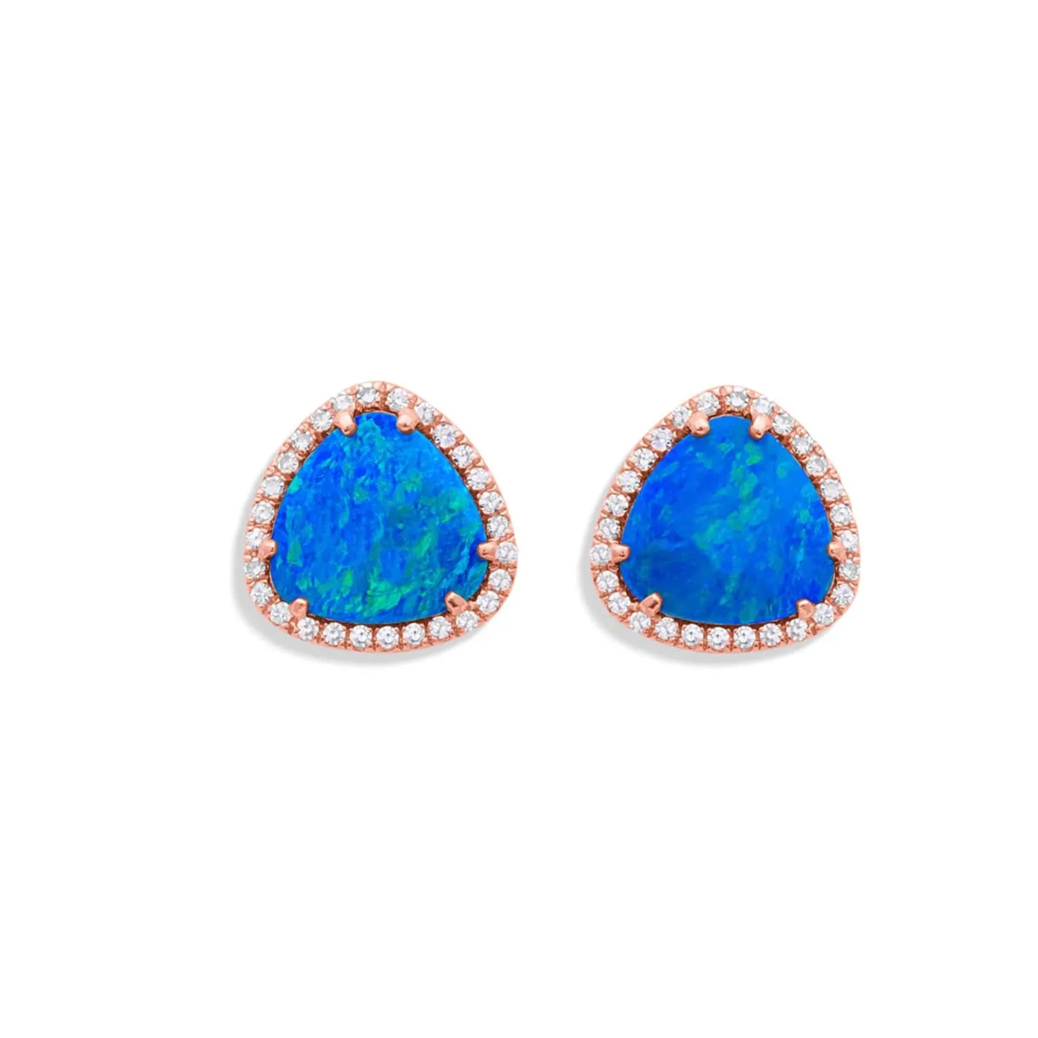 14K Gold Organic Opal and Diamond Stud Earrings