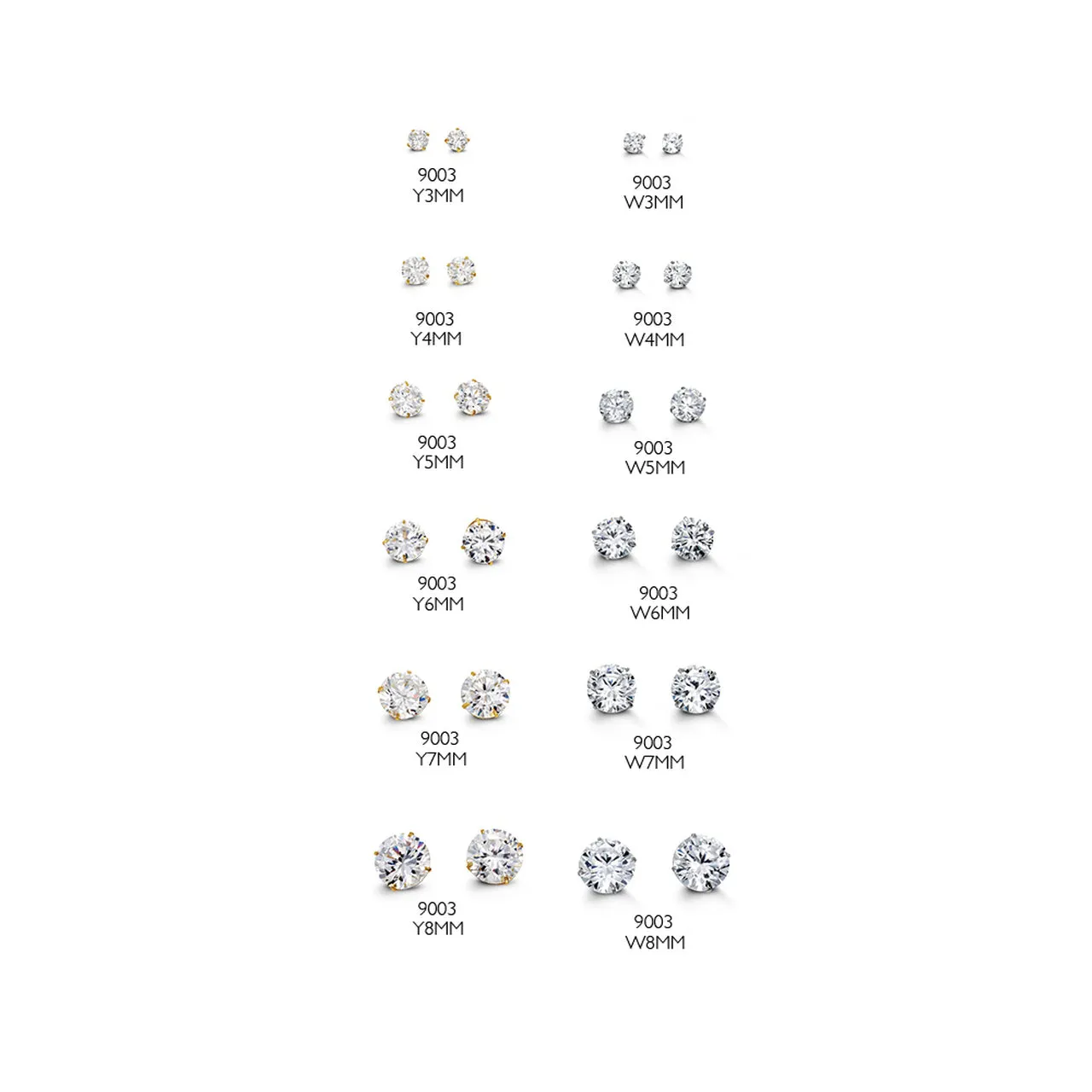 14k Gold Round Studs with CZ - Various Sizes