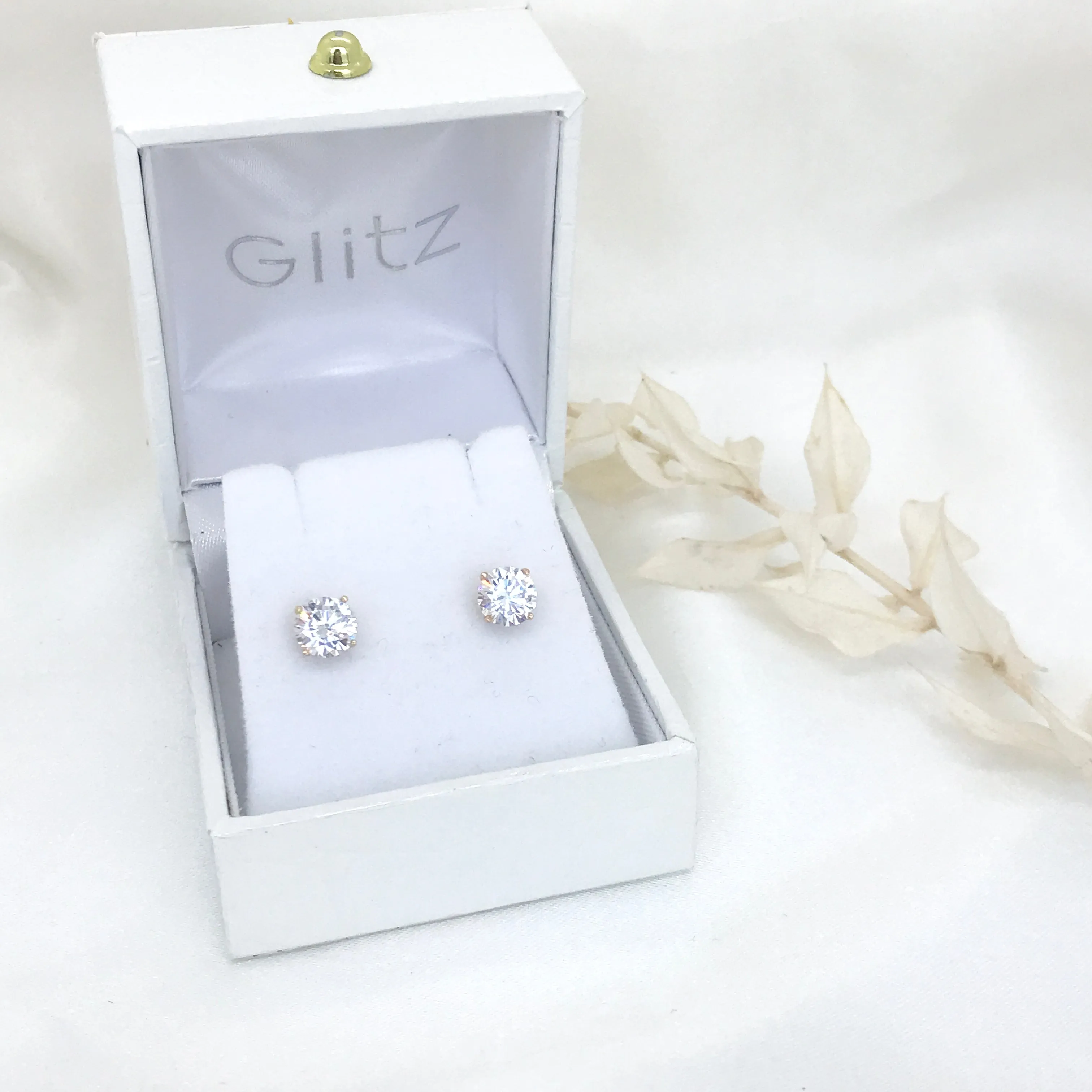 14k Gold Round Studs with CZ - Various Sizes