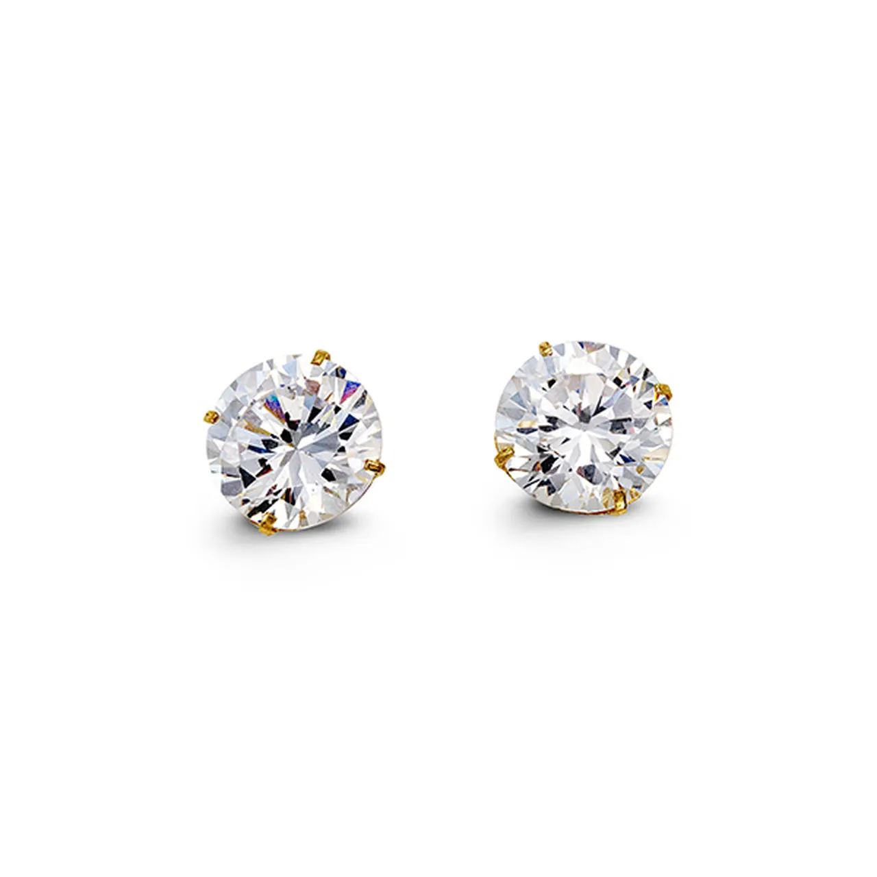 14k Gold Round Studs with CZ - Various Sizes