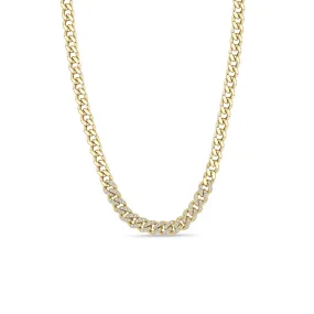 14k Pavé Diamond Segment Medium Curb Chain Necklace