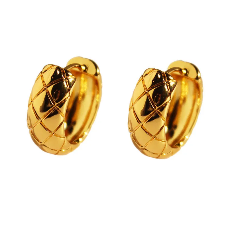 18K Gold Plated Vintage Rhombus Stud Hoop Earrings LJ20