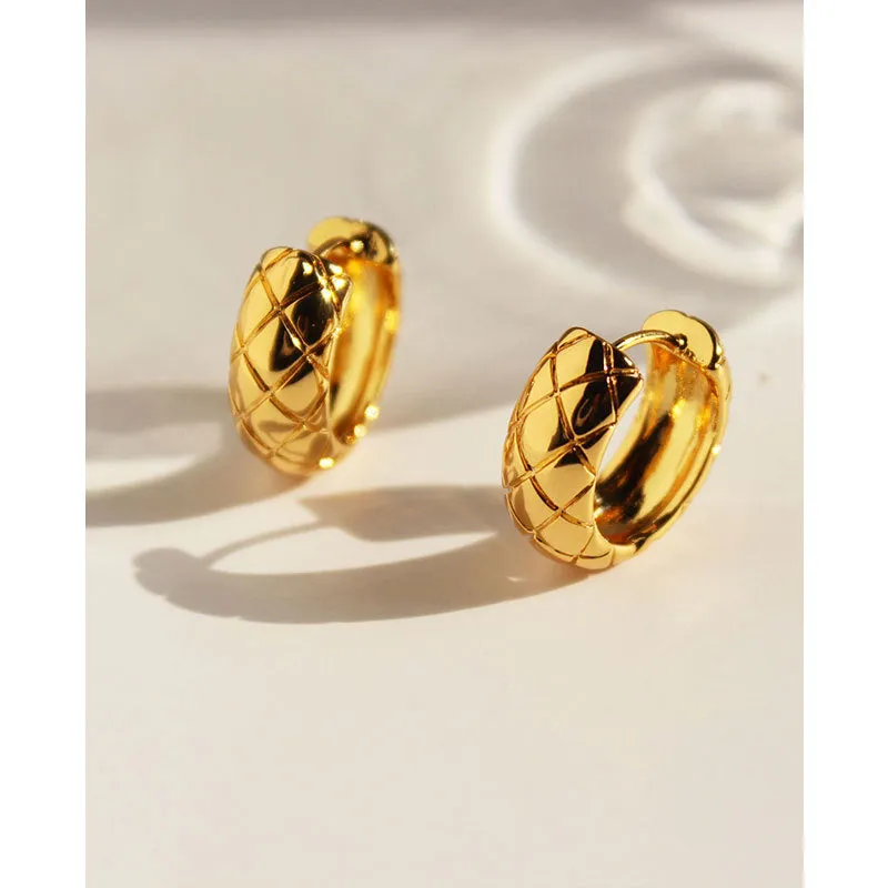 18K Gold Plated Vintage Rhombus Stud Hoop Earrings LJ20