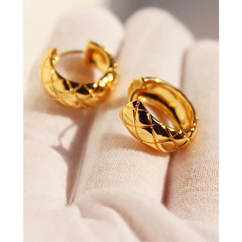 18K Gold Plated Vintage Rhombus Stud Hoop Earrings LJ20