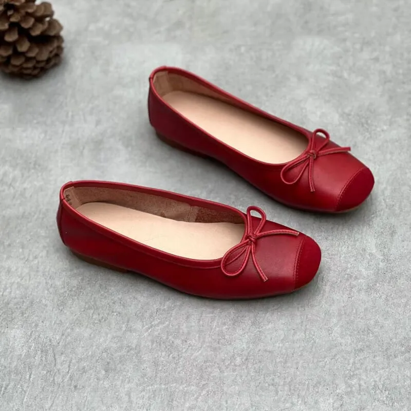 2024 Spring Handmade Leather Square Toe Ballet Flat