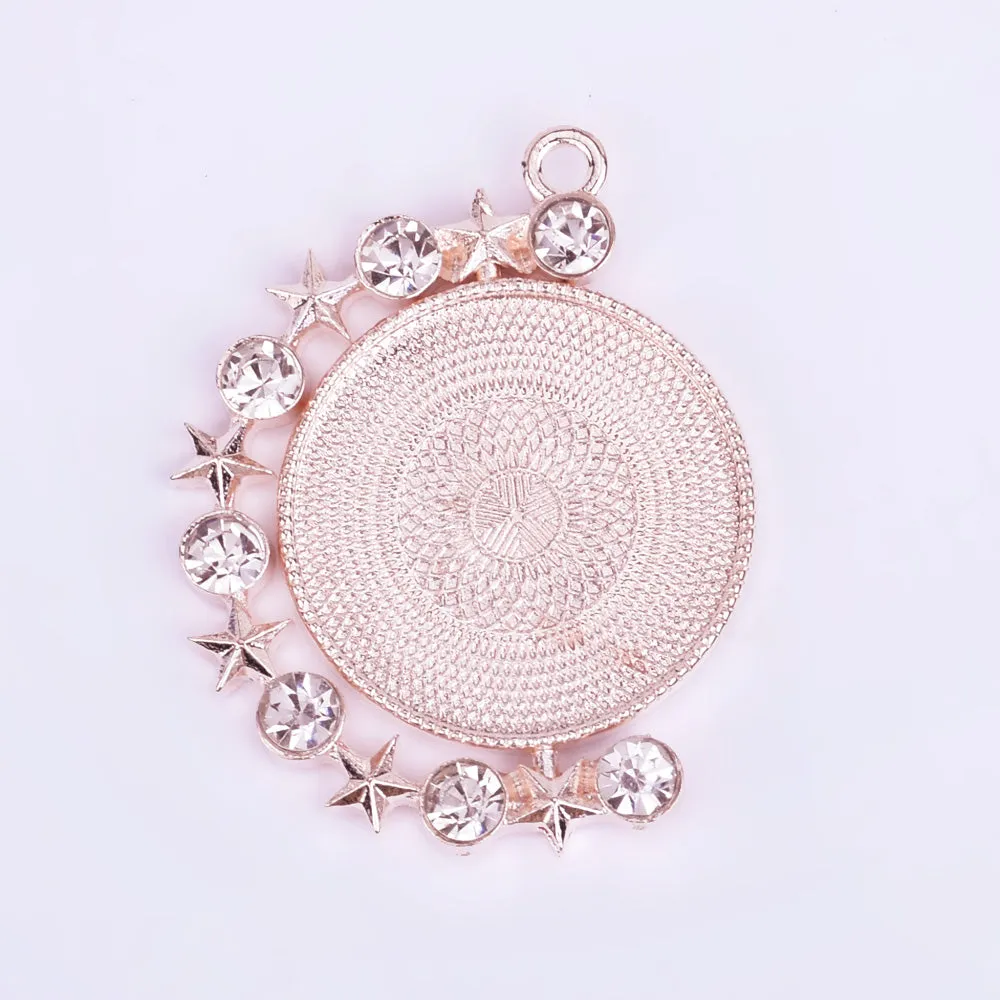 20mm Zinc alloy Round Pendant Tray Double Side Round Pendant Blanks with Rhinestones Blank Settings Wholesale rose gold 10pcs