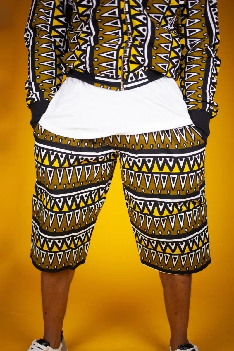 African Print Shorts In Earthy Tones Mud Cloth