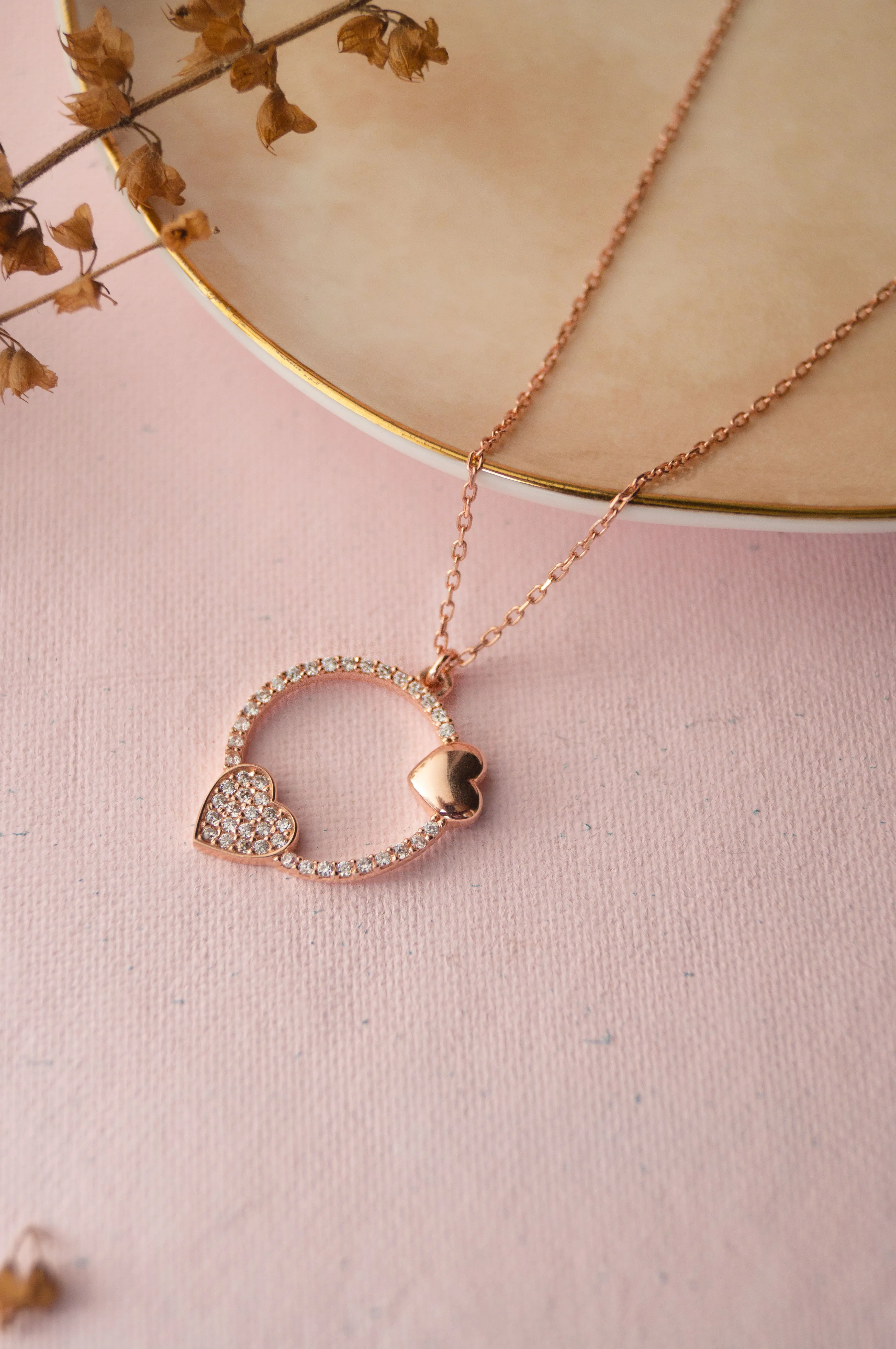 Along Your Heart Rose Gold Plated Sterling Silver Chain Necklace