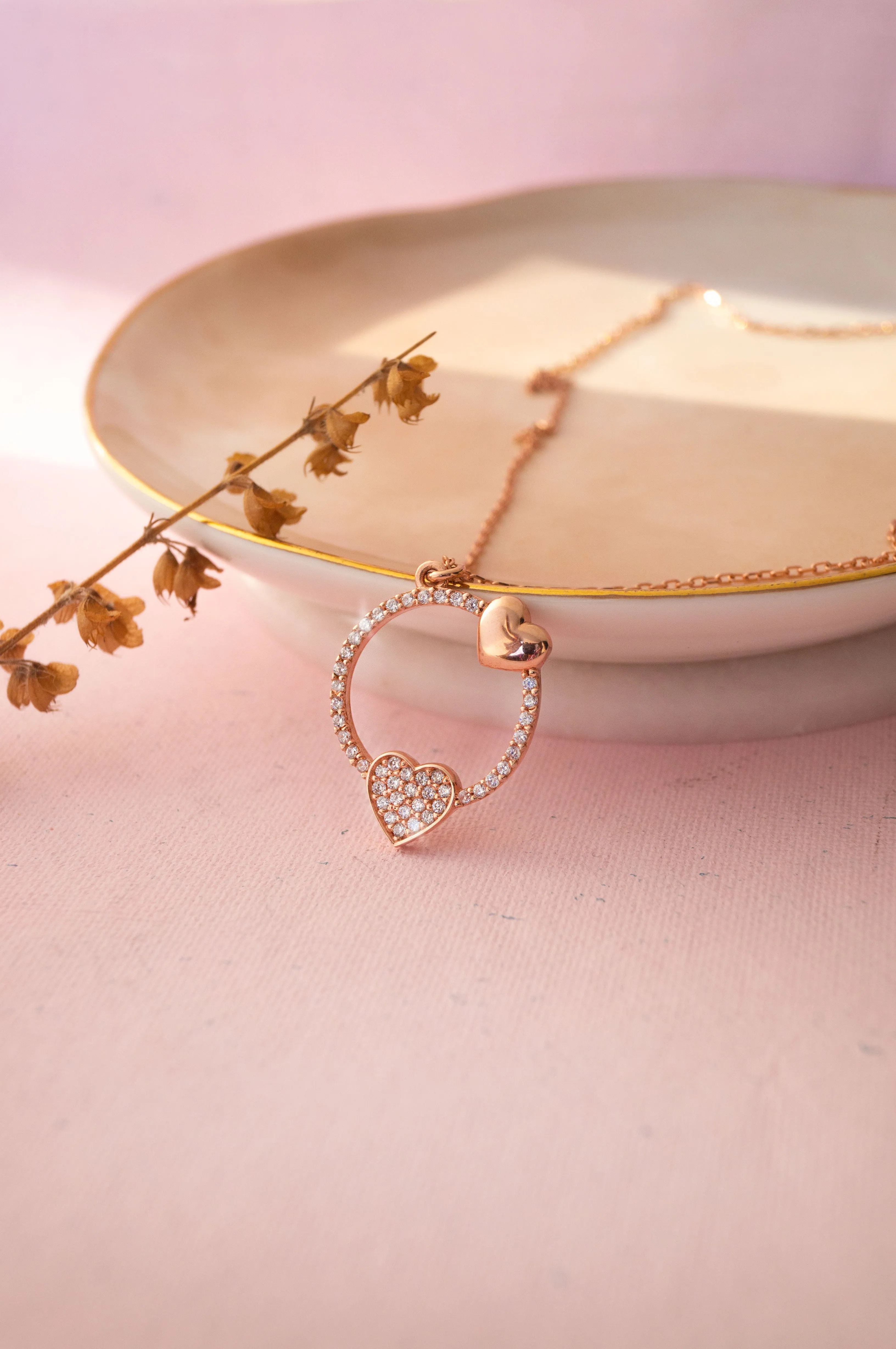 Along Your Heart Rose Gold Plated Sterling Silver Chain Necklace