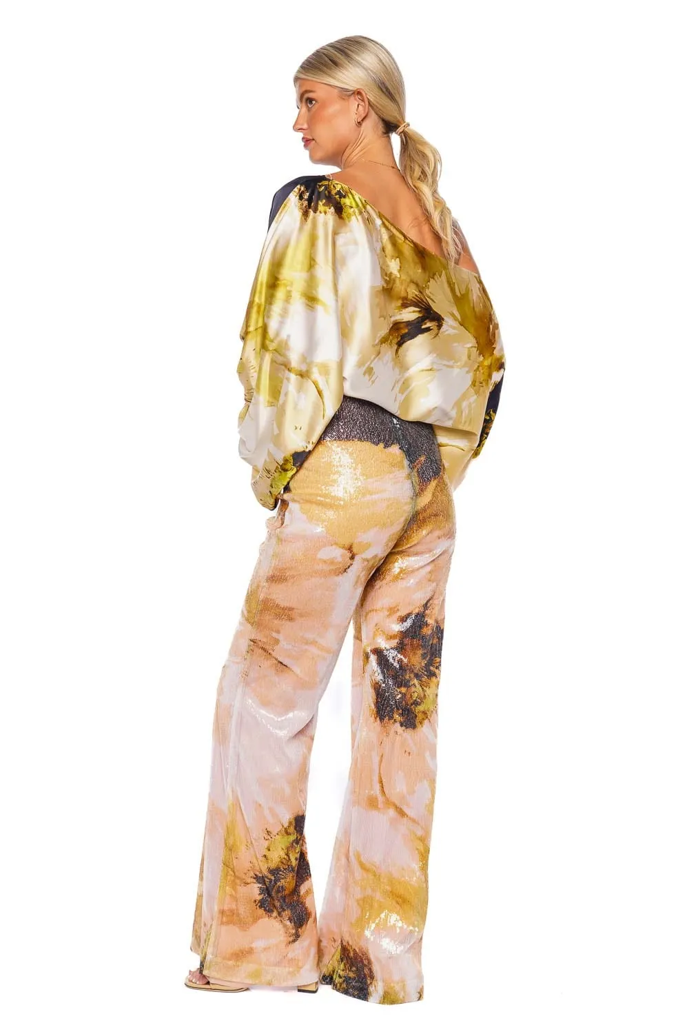 Avellino Floral Sequined Wide Leg Pants