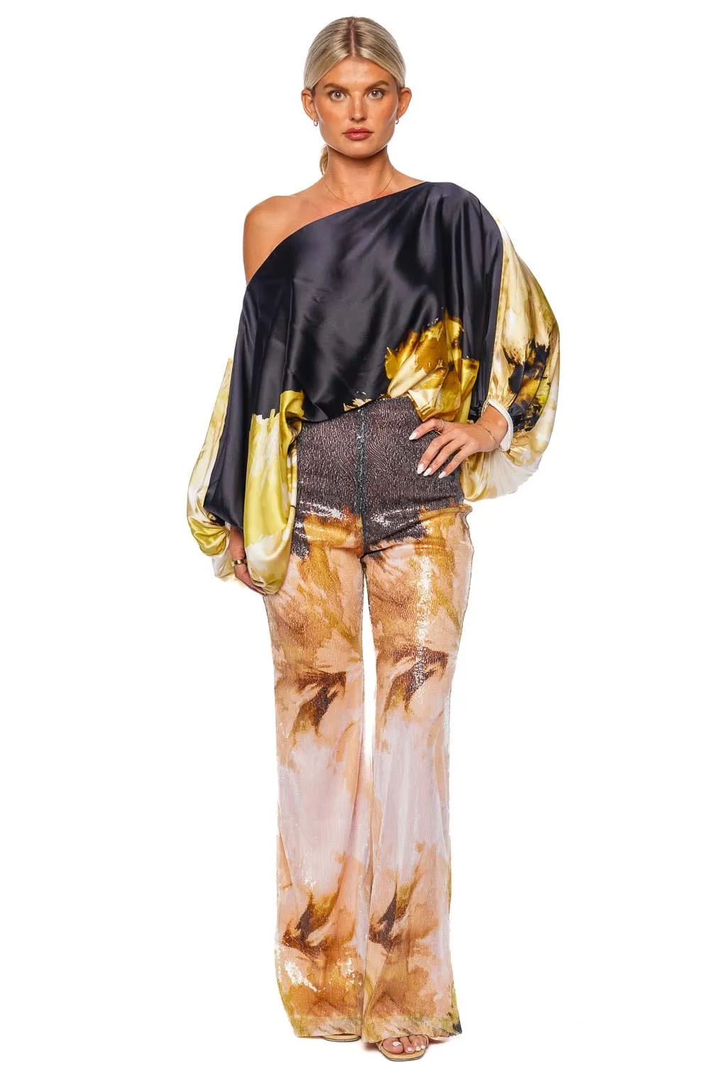 Avellino Floral Sequined Wide Leg Pants