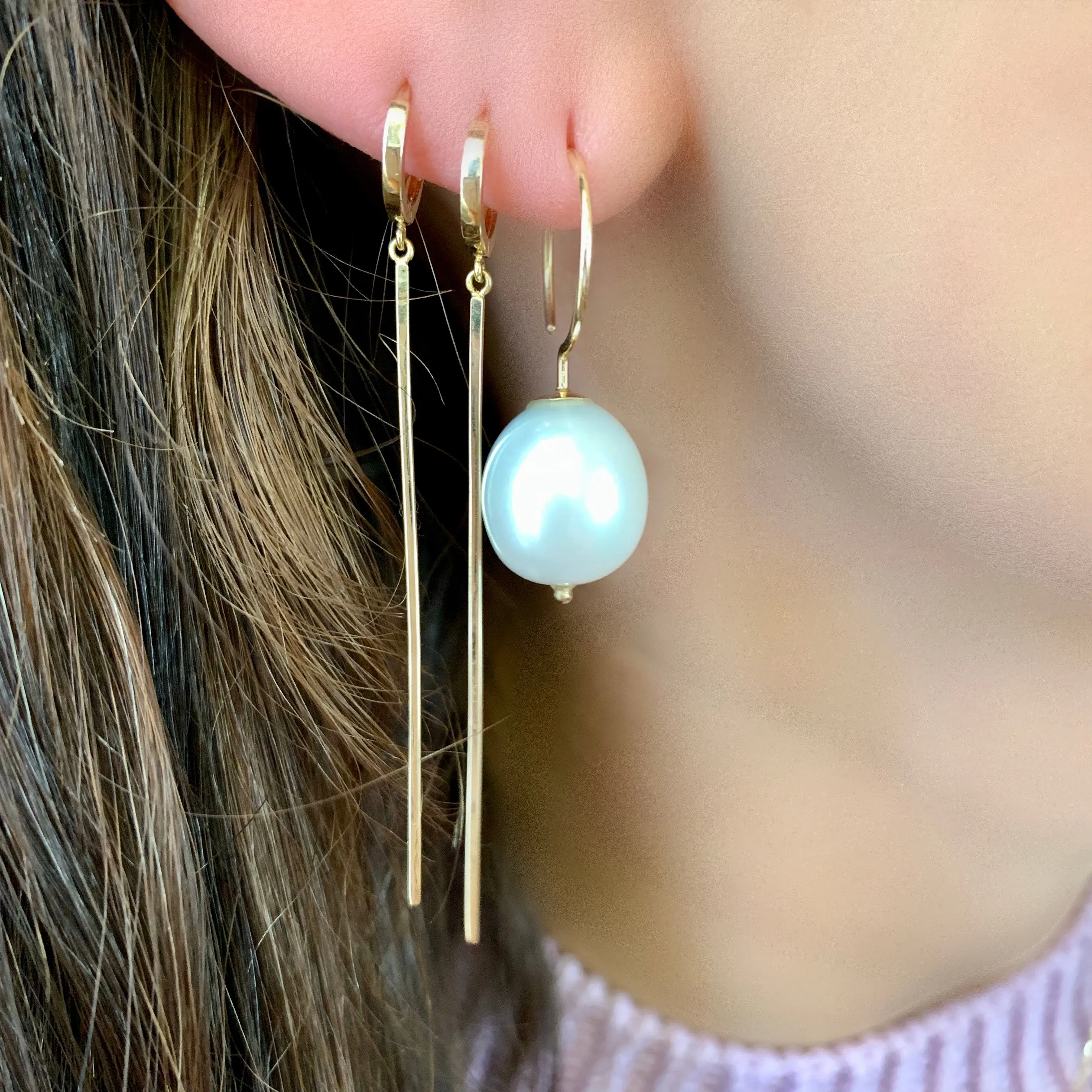 Baroque Pearl Swing Hoop Earrings