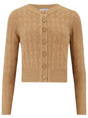 Biscuit Beige Vintage Style Diamond Textured Knit Cardigan