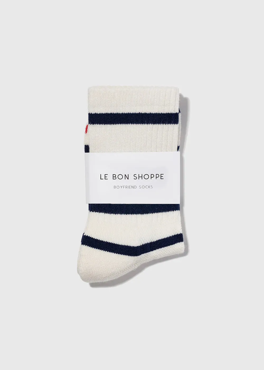 Boyfriend Socks - Ivory Navy Stripe