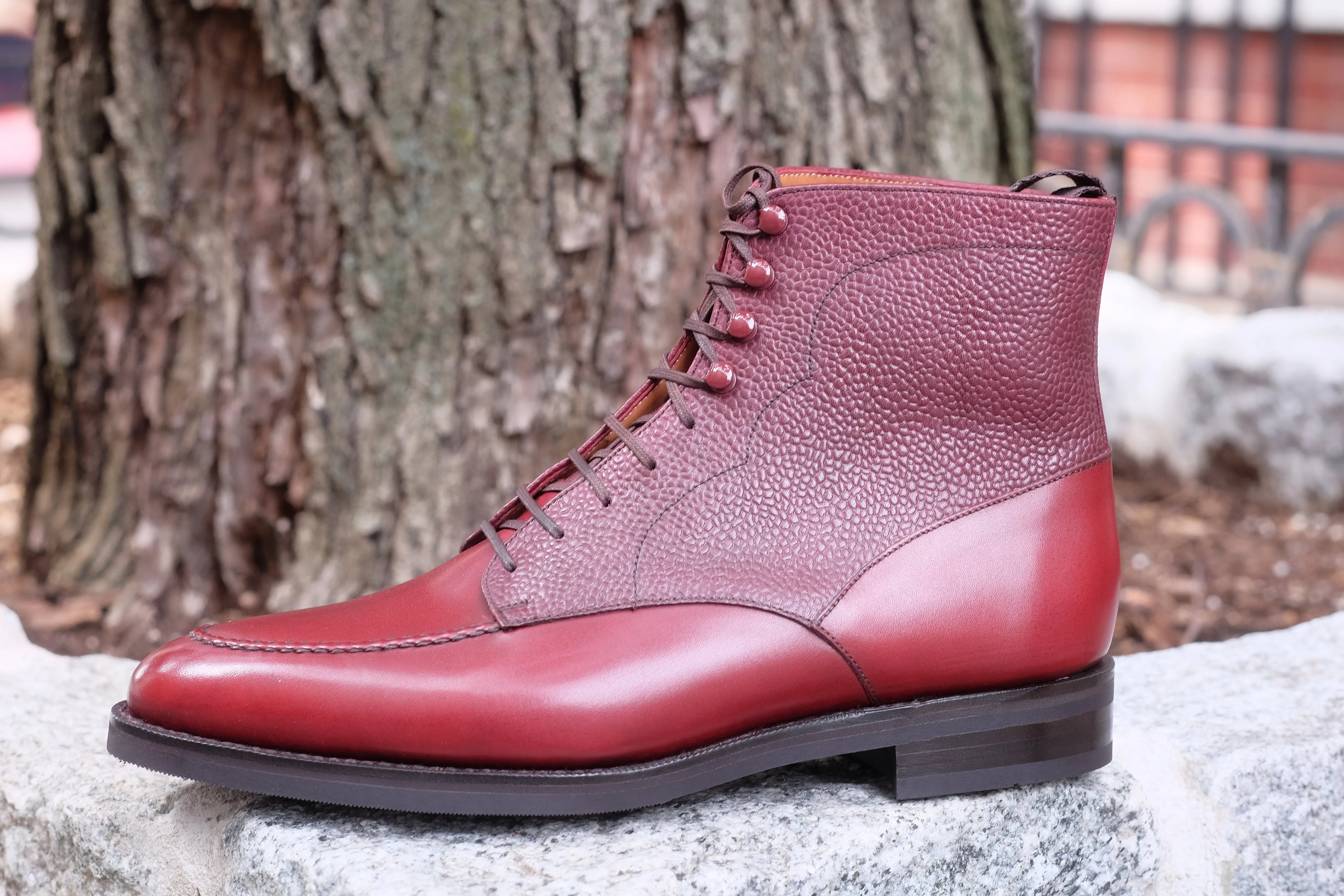 Bremerton - MTO - Burgundy Calf / Burgundy Scotch Grain - TMG Last - Single City Rubber Sole