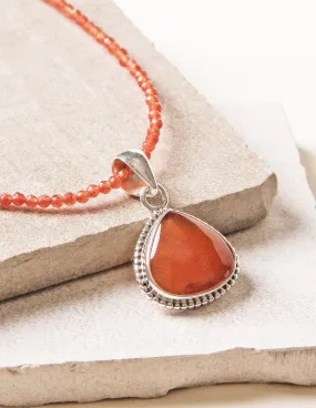 Carnelian Vintage Beaded Pendant Necklace - One of Kind