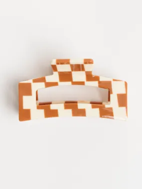 Checkered Hair Claw Clip - Brown