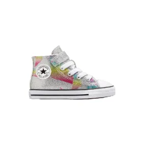 Converse glittery girl's sneaker shoe with elastic lace and velcro A04739C silver-white