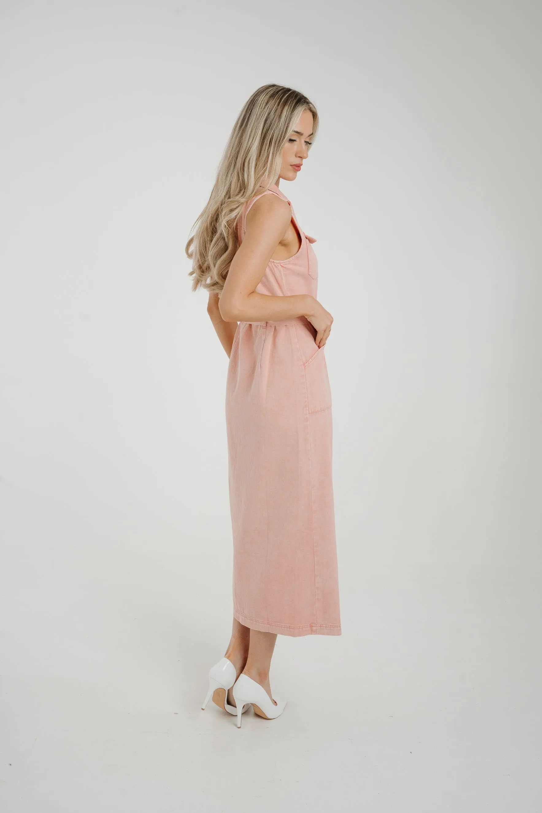 Cora Sleeveless Denim Dress In Pink