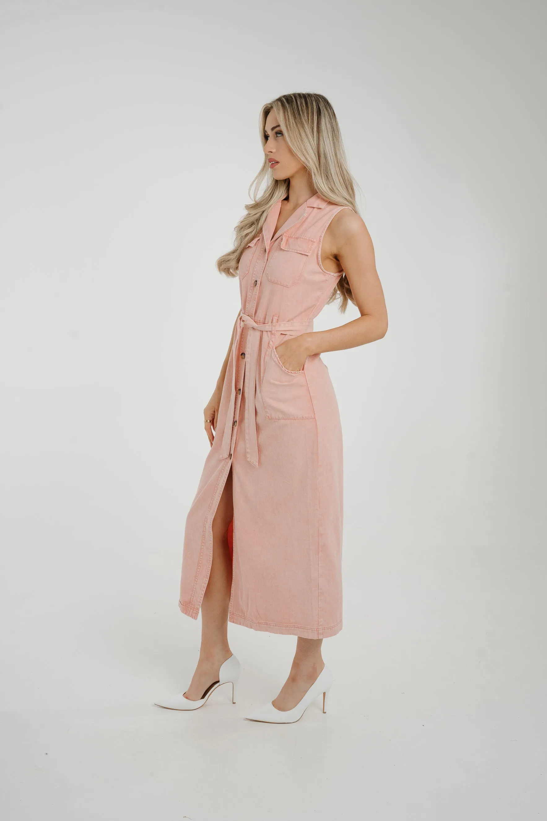 Cora Sleeveless Denim Dress In Pink