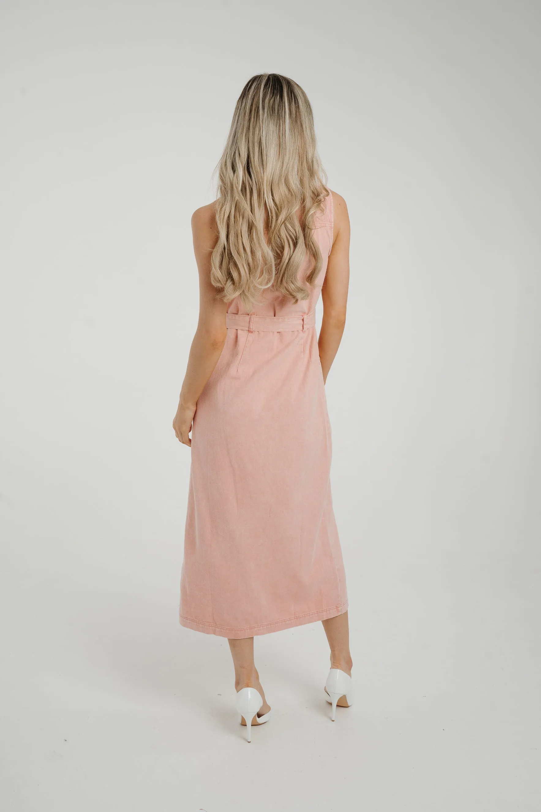 Cora Sleeveless Denim Dress In Pink