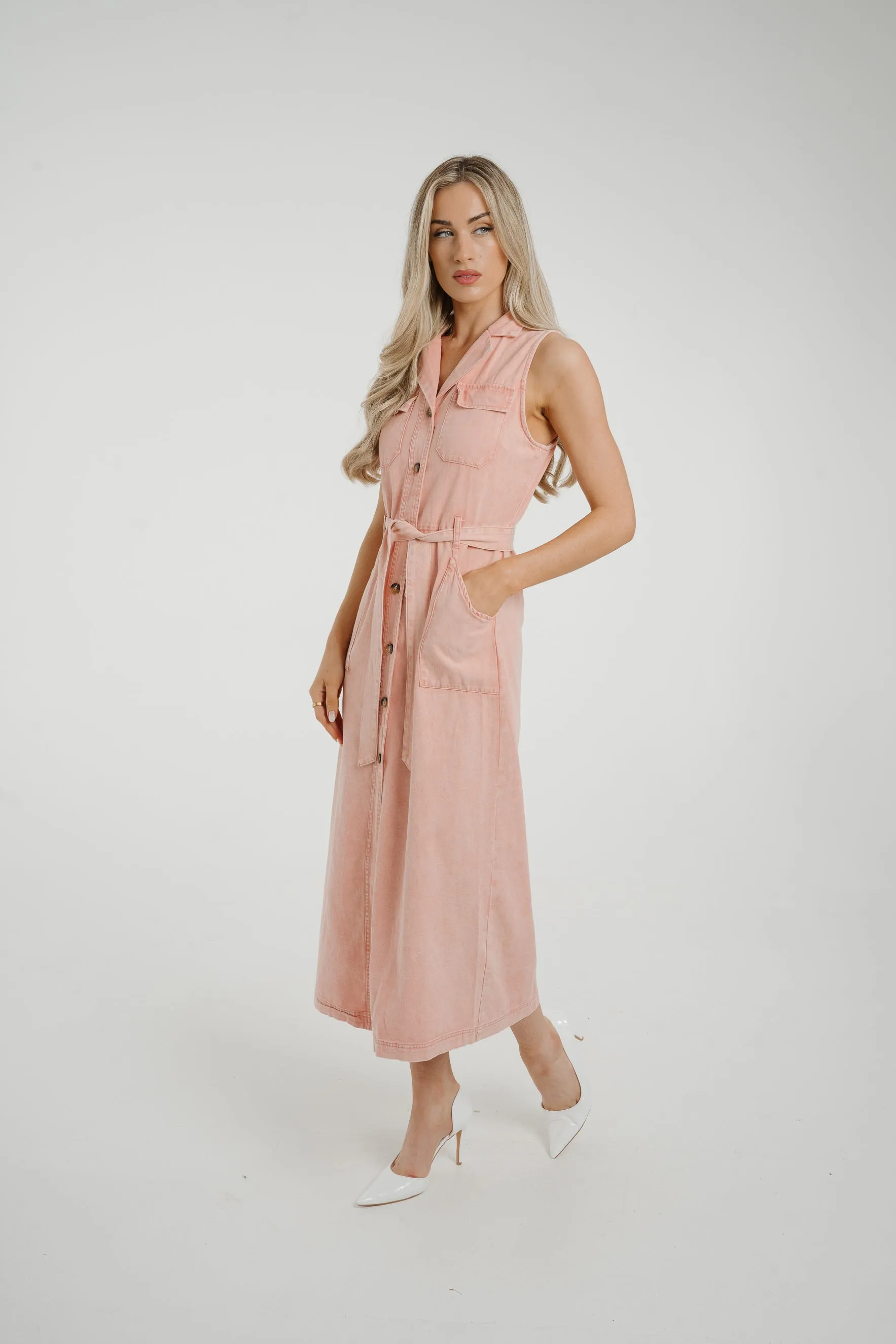 Cora Sleeveless Denim Dress In Pink