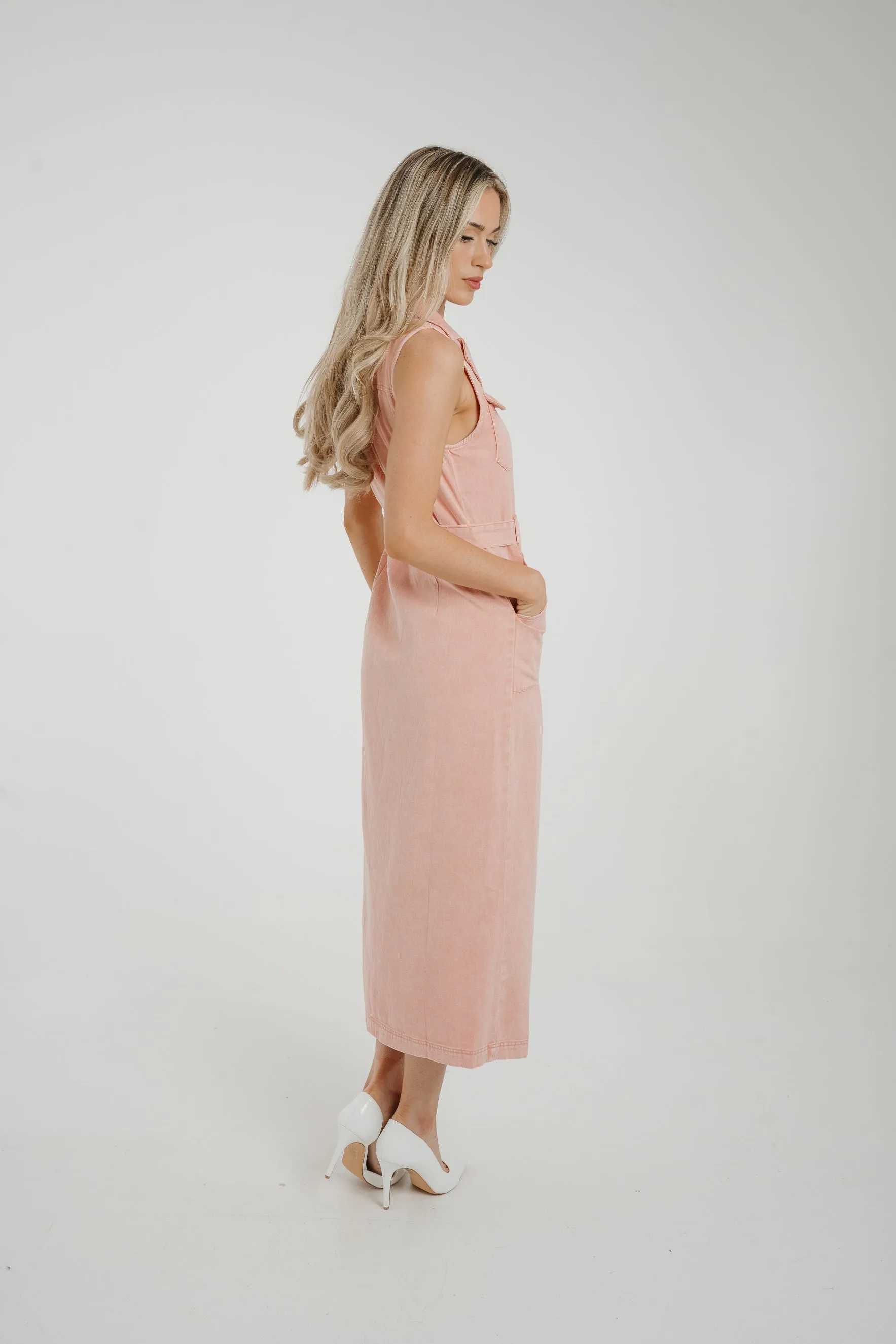 Cora Sleeveless Denim Dress In Pink