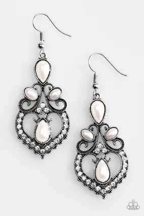 Crowns Up White Pearl Vintage Inspired Earrings - Paparazzi Accessories