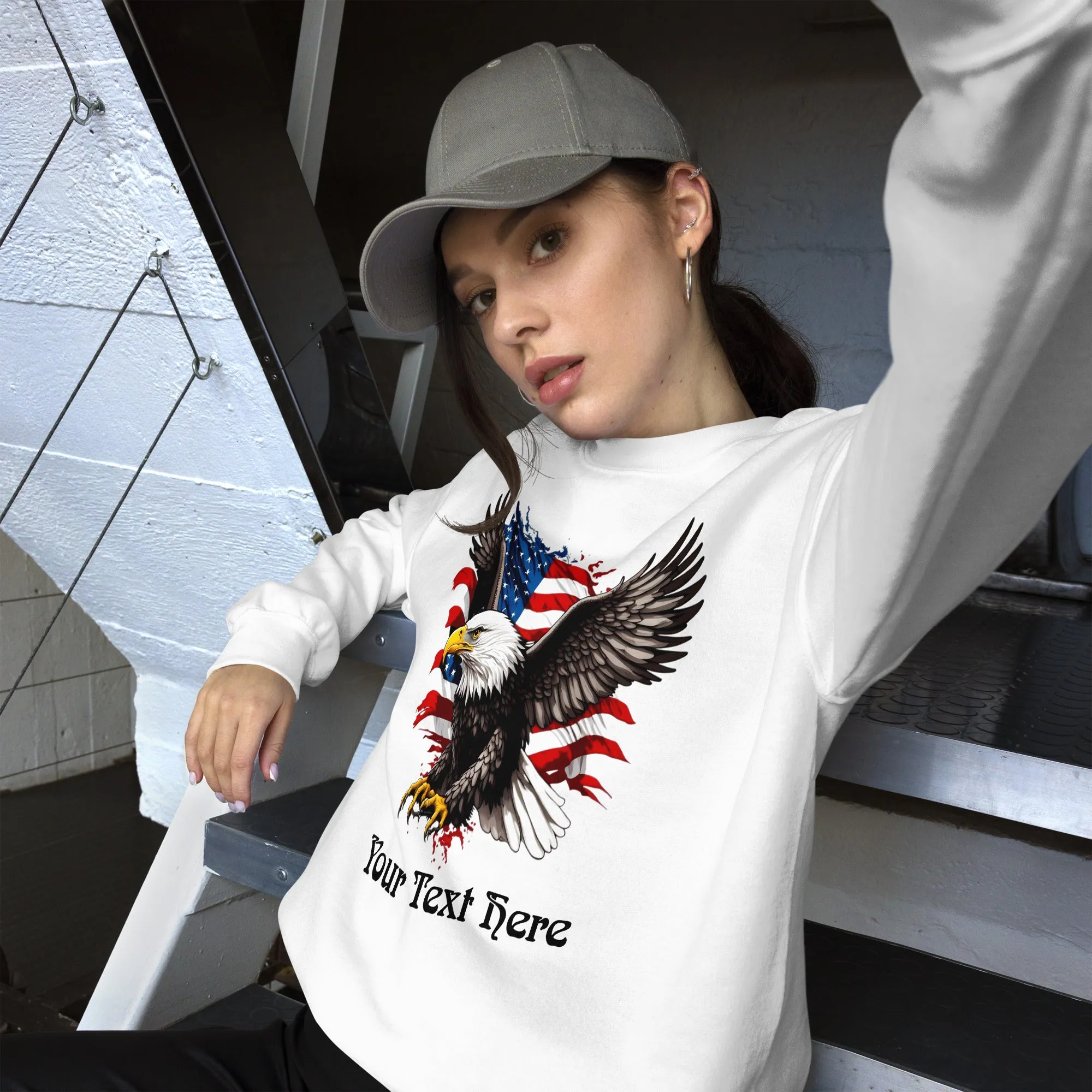 Customizable Sweatshirt With Flying Eagle Print