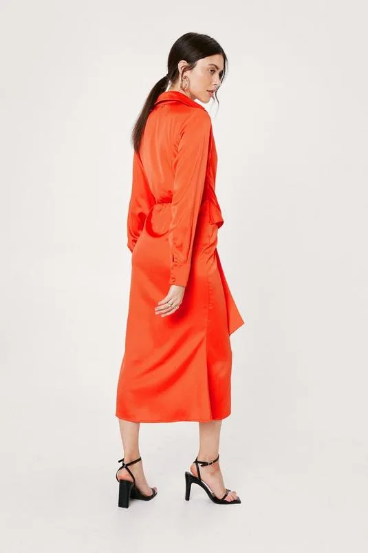 Cut out tie front midi shirt dress