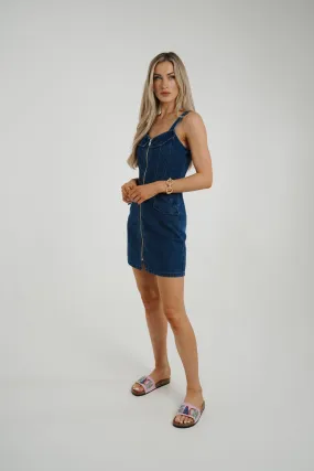 Daisy Zip Front Denim Dress In Dark Wash