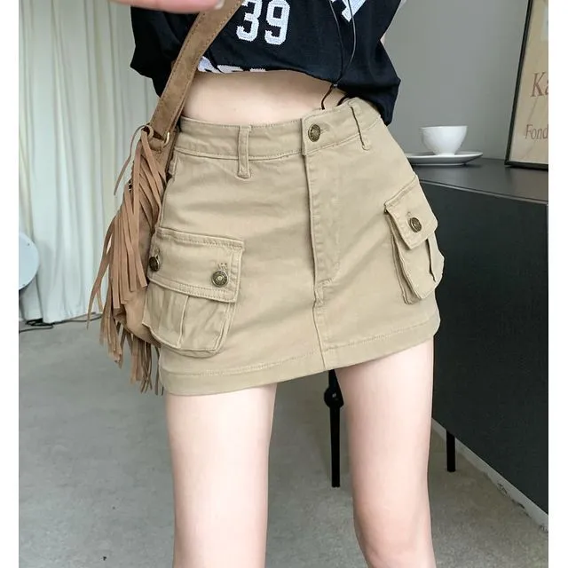 Denim Mini Pencil Cargo Skirt MK19487