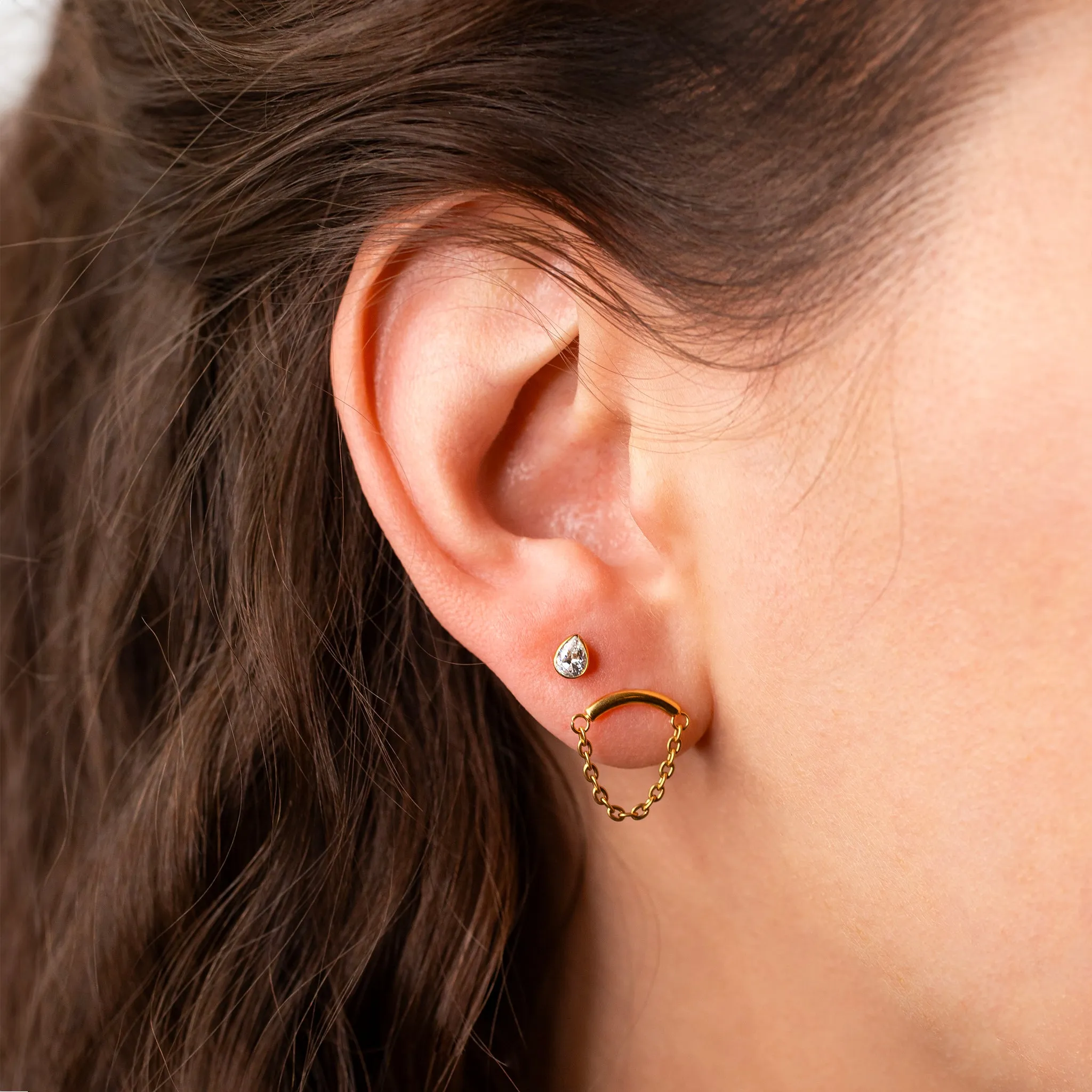 Draped Chain Arc Flat Back Sleeper Earrings