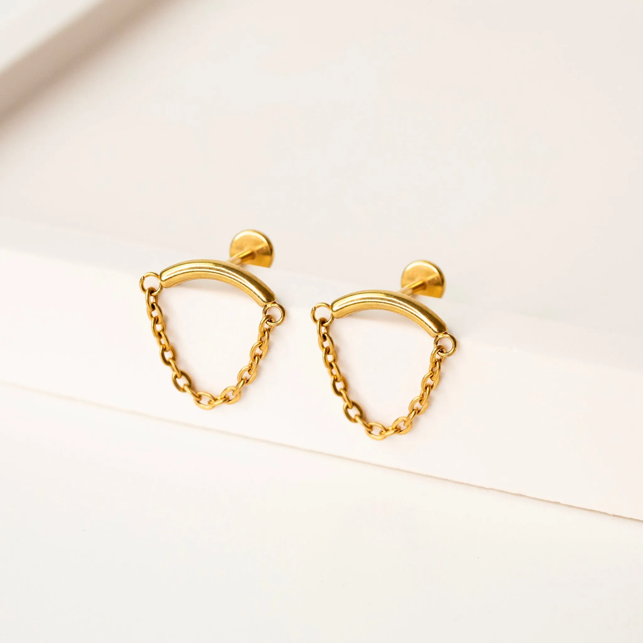 Draped Chain Arc Flat Back Sleeper Earrings