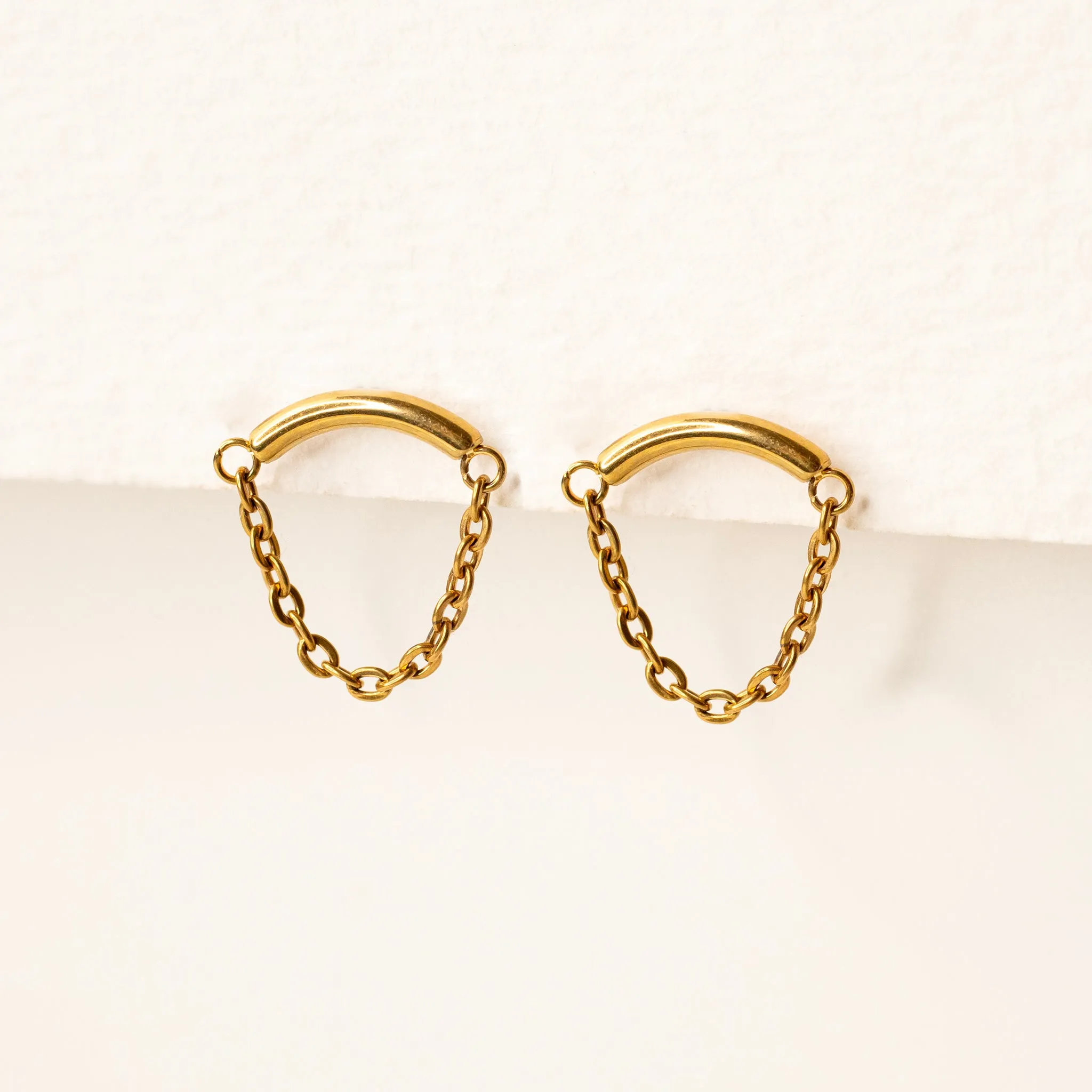 Draped Chain Arc Flat Back Sleeper Earrings