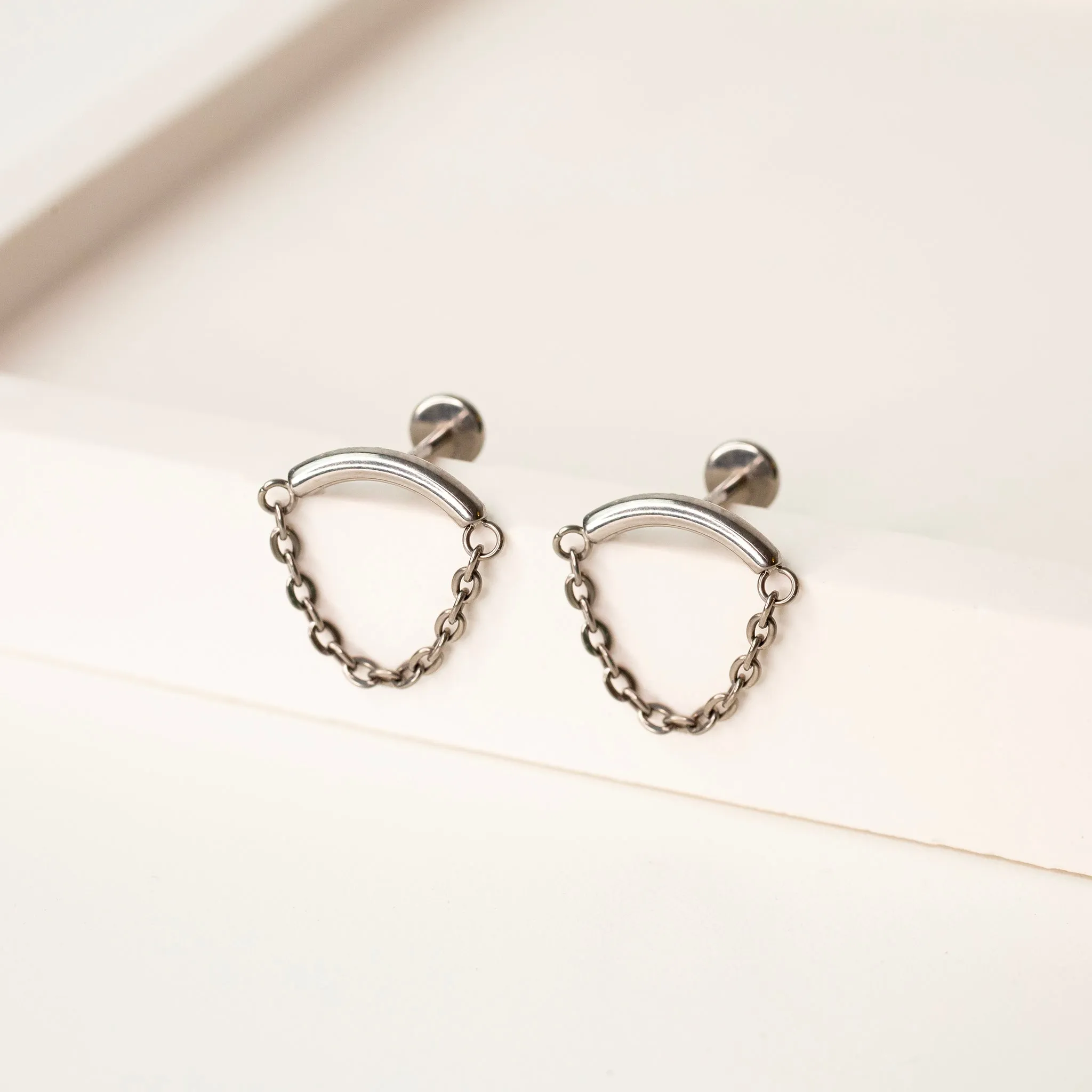 Draped Chain Arc Flat Back Sleeper Earrings