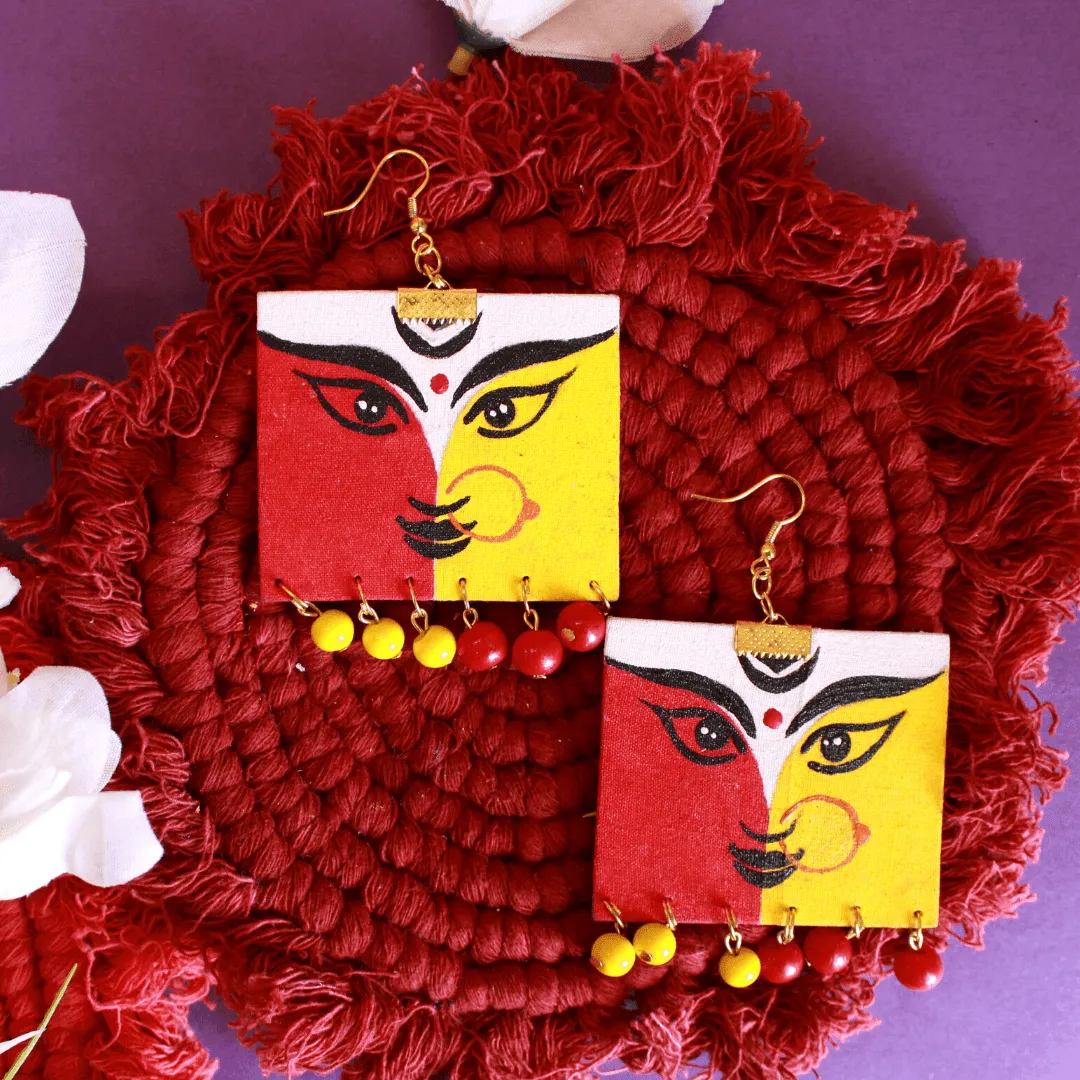 Durga Ma Handpainted Yellow And Red (Earrings)