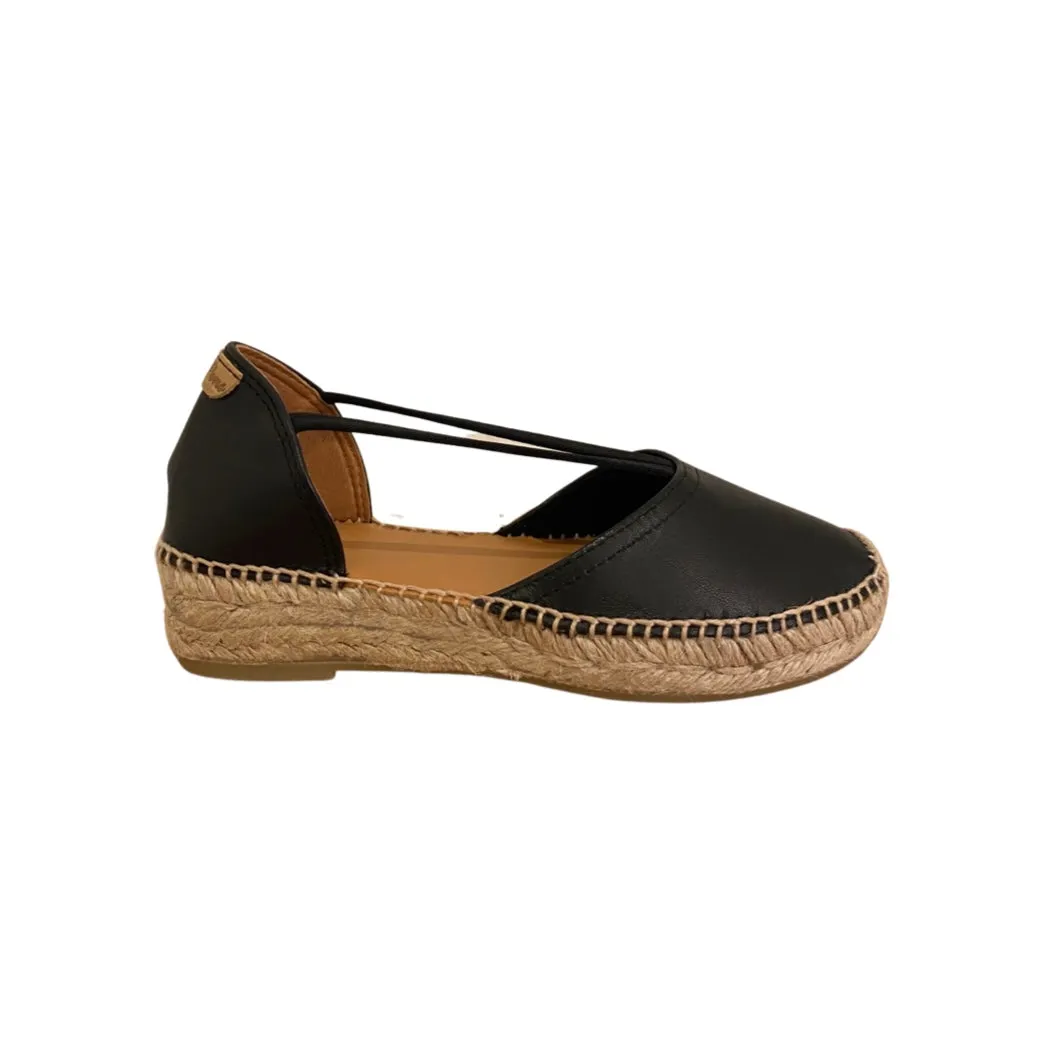 Erla Black Leather Espadrille with Elastic