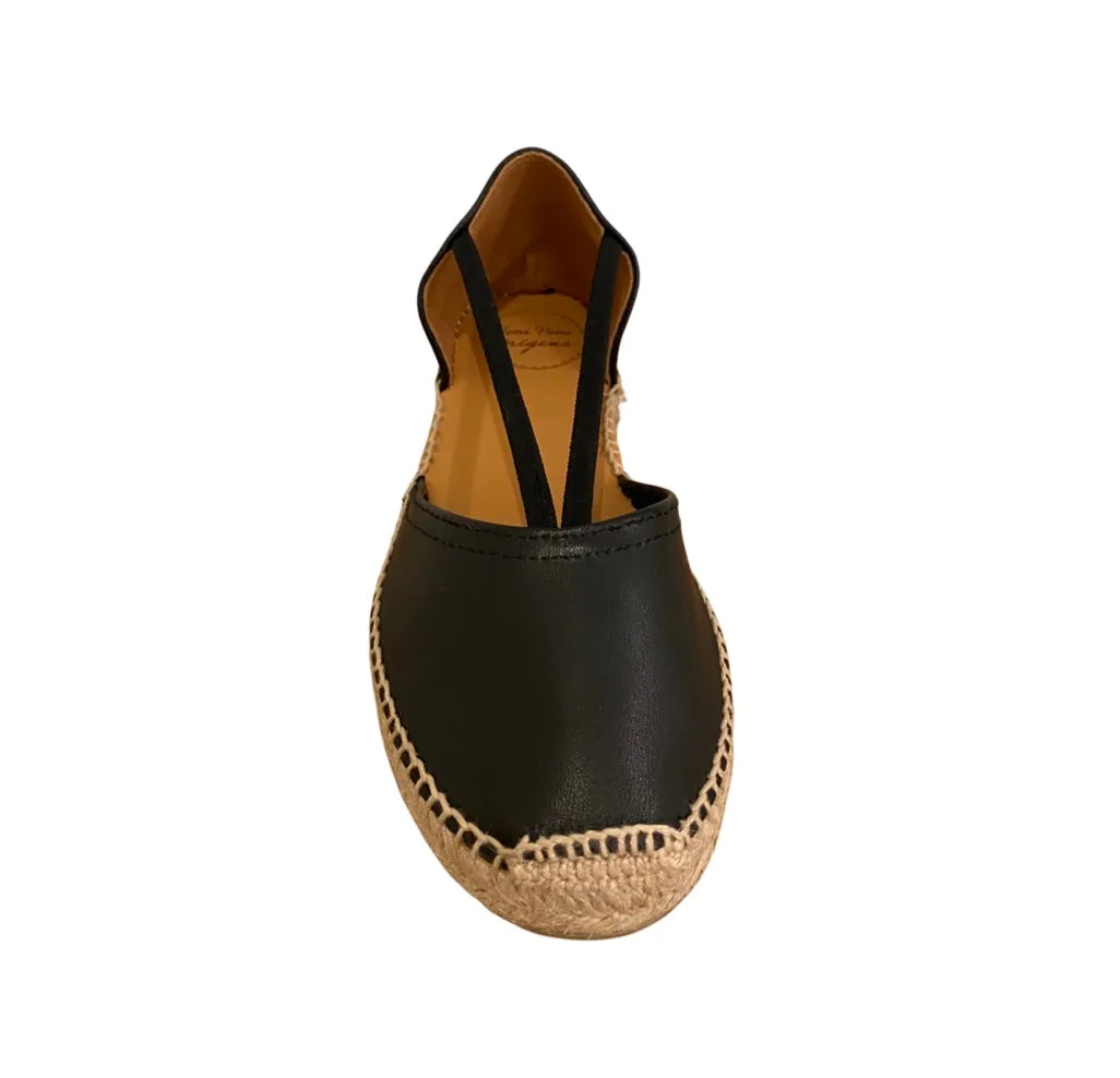 Erla Black Leather Espadrille with Elastic