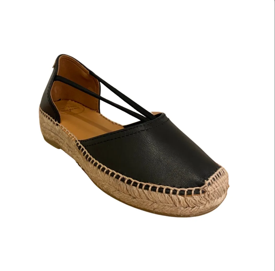 Erla Black Leather Espadrille with Elastic