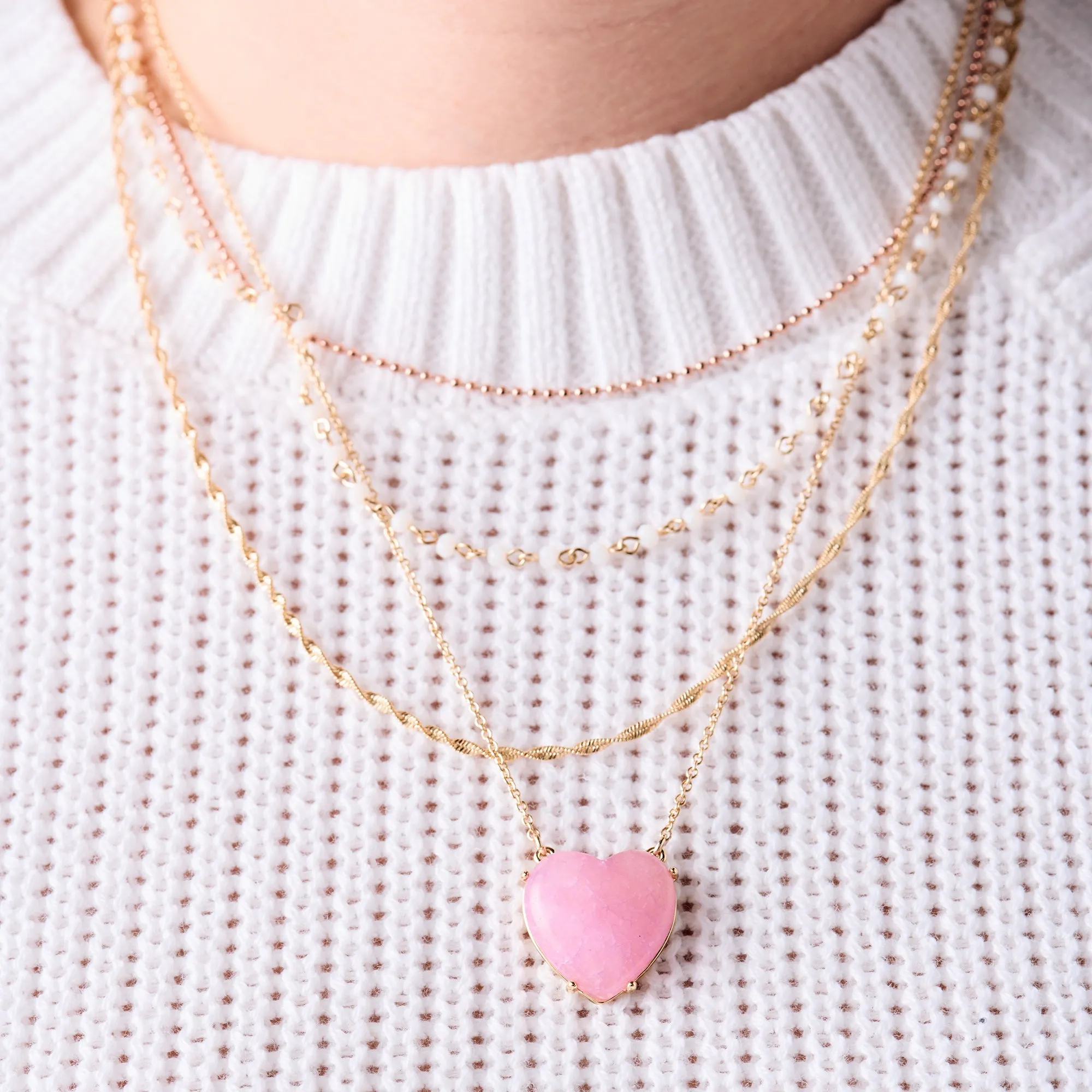 Gemstone Heart Necklace, Reconstituted Pink Agate