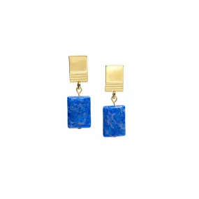 gold layered square   denim lapis earrings