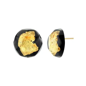 Gold Leaf Button Stud Lucite Earrings